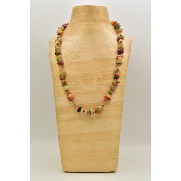 Miriam Haskell Lucite Stone Beaded Necklace Gold Green Orange Signed 1950s BinBN - Picture 9 of 16